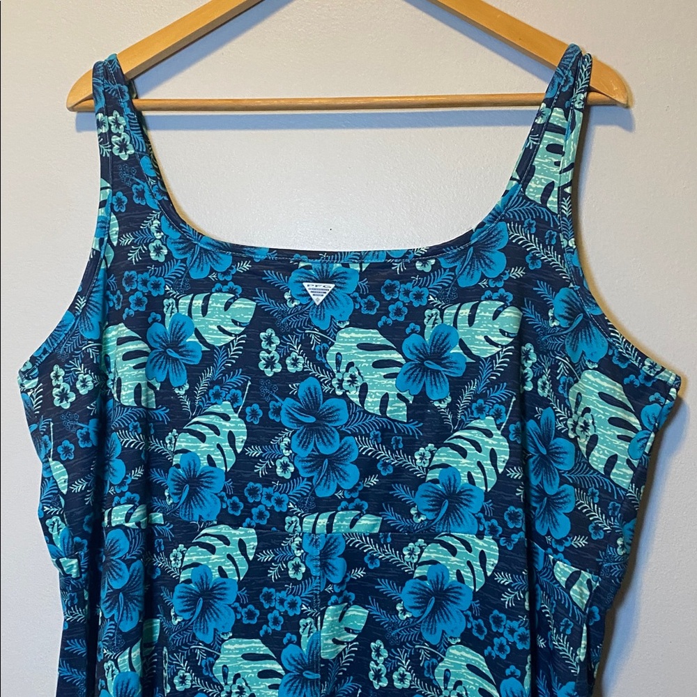 Columbia Dress Size 1X PFG Freezer III Blue Tropical Stretch Sleeveless Hiking - Picture 10 of 14